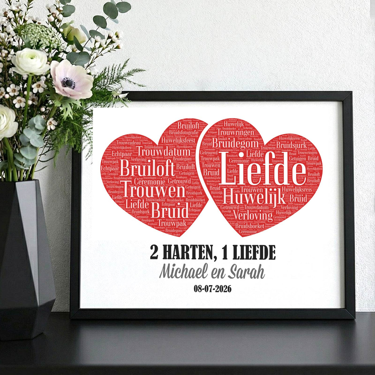 2 harten, 1 liefde - Print in fotolijst