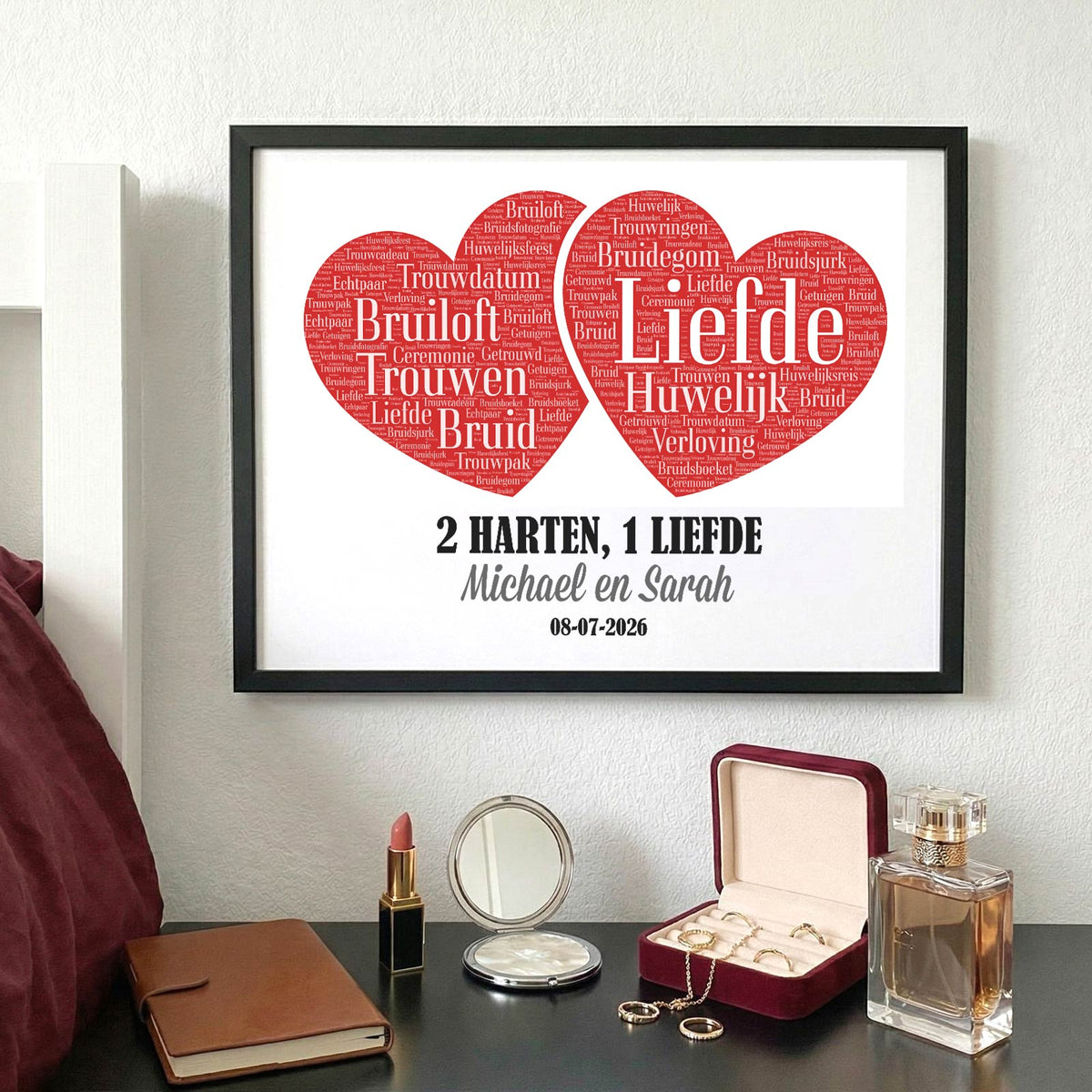2 harten, 1 liefde - Print in fotolijst