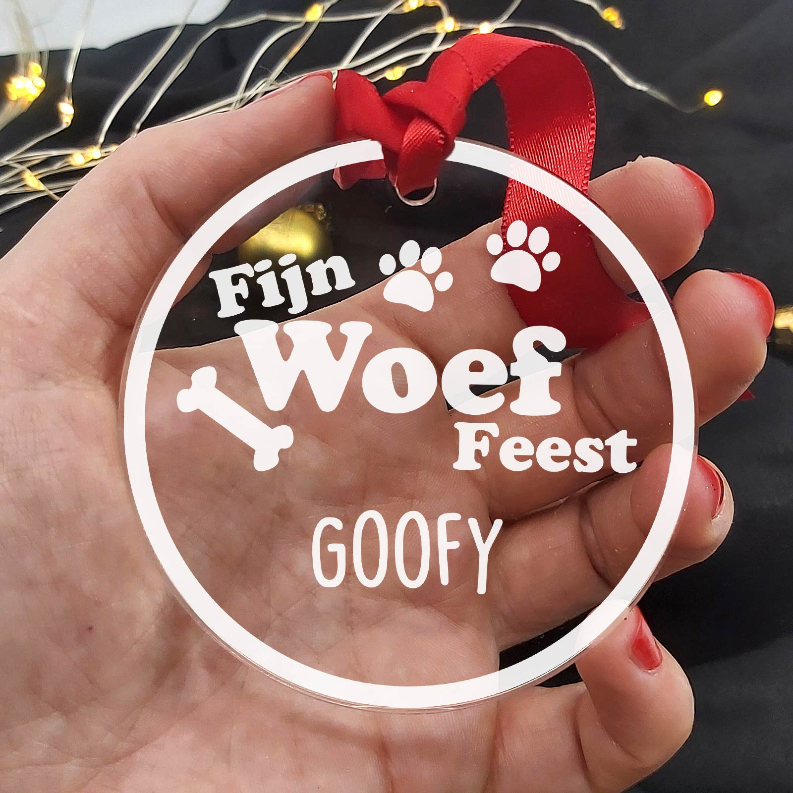 Fijn WOEF Feest! Plexiglas Kerstbal