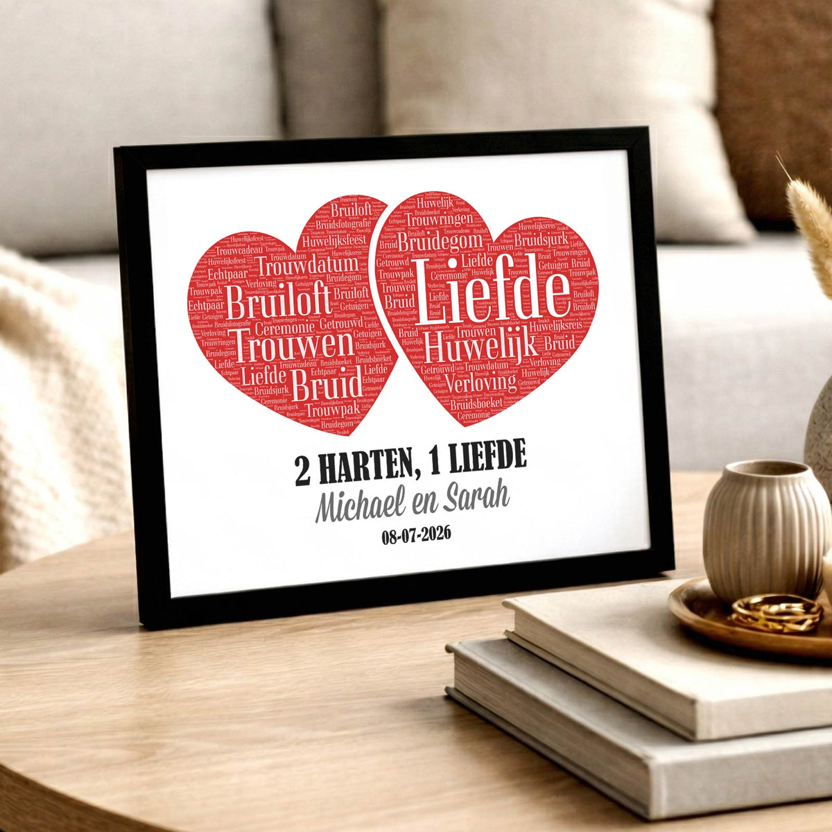 2 harten, 1 liefde - Print in fotolijst