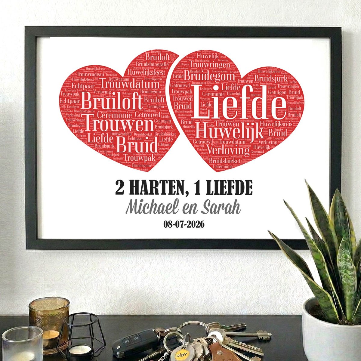 2 harten, 1 liefde - Print in fotolijst