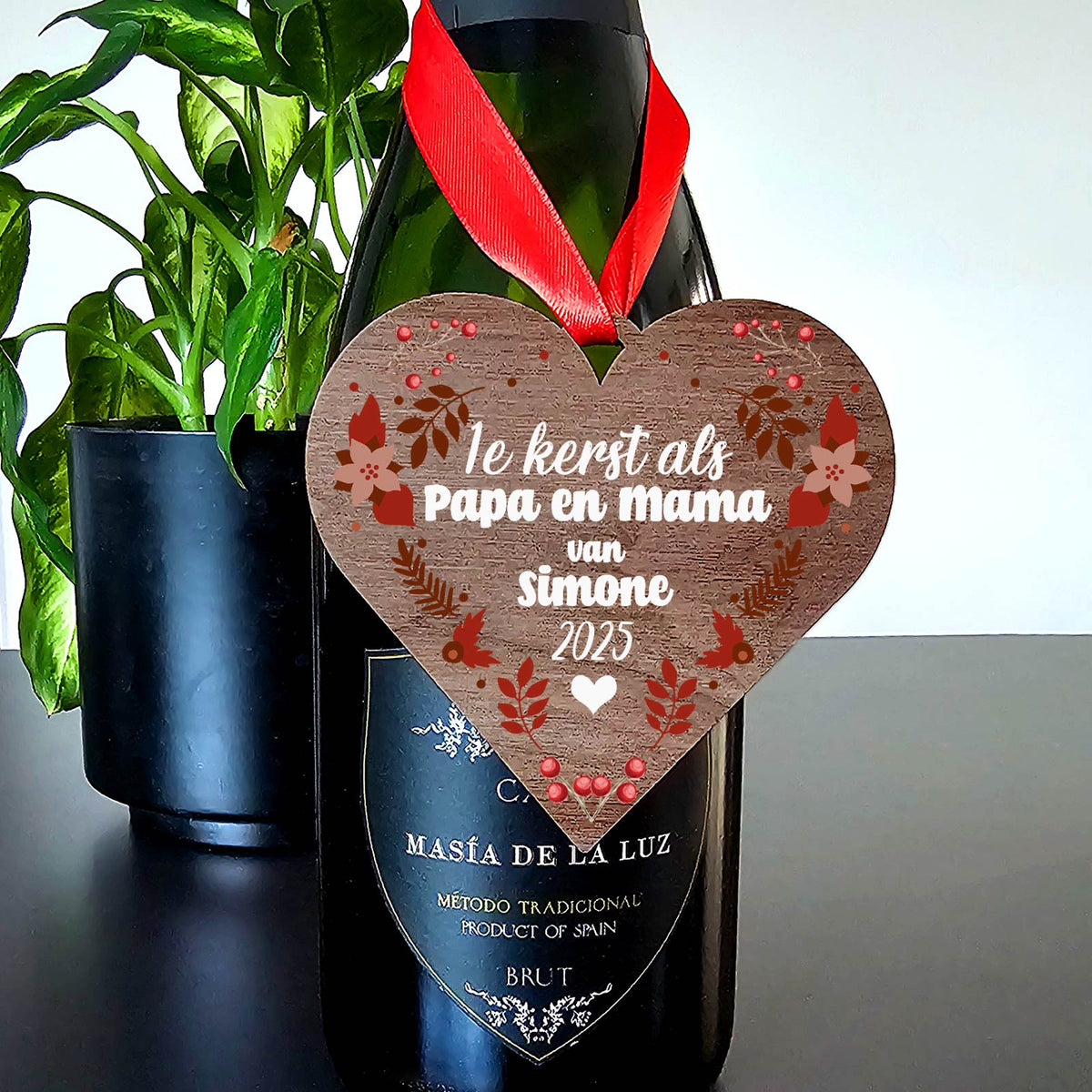 1e kerst als papa en mama - Hart van walnoot hout - Bella Mia