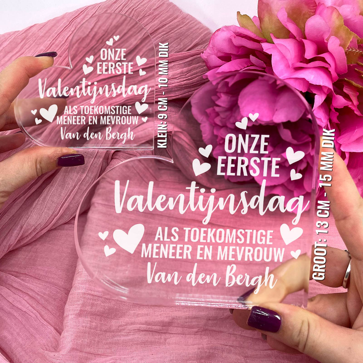 1e Valentijnsdag Als Verloofden Hart van Plexi Glas - Bella Mia