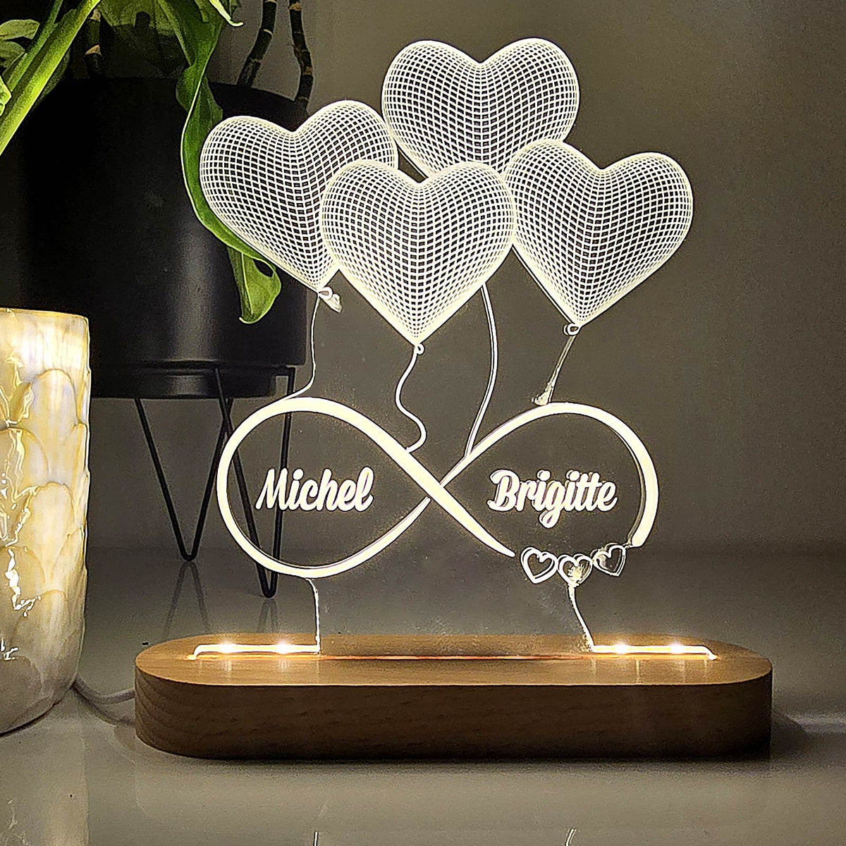 3d ballonhartjes Ledlamp met namen - Bella Mia