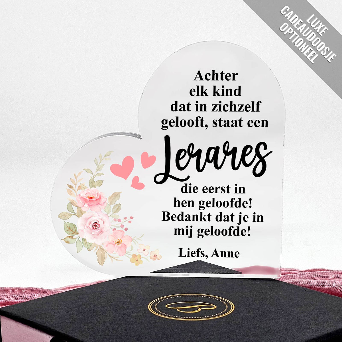 Achter elk kind - Plexiglas Hart - Bella Mia