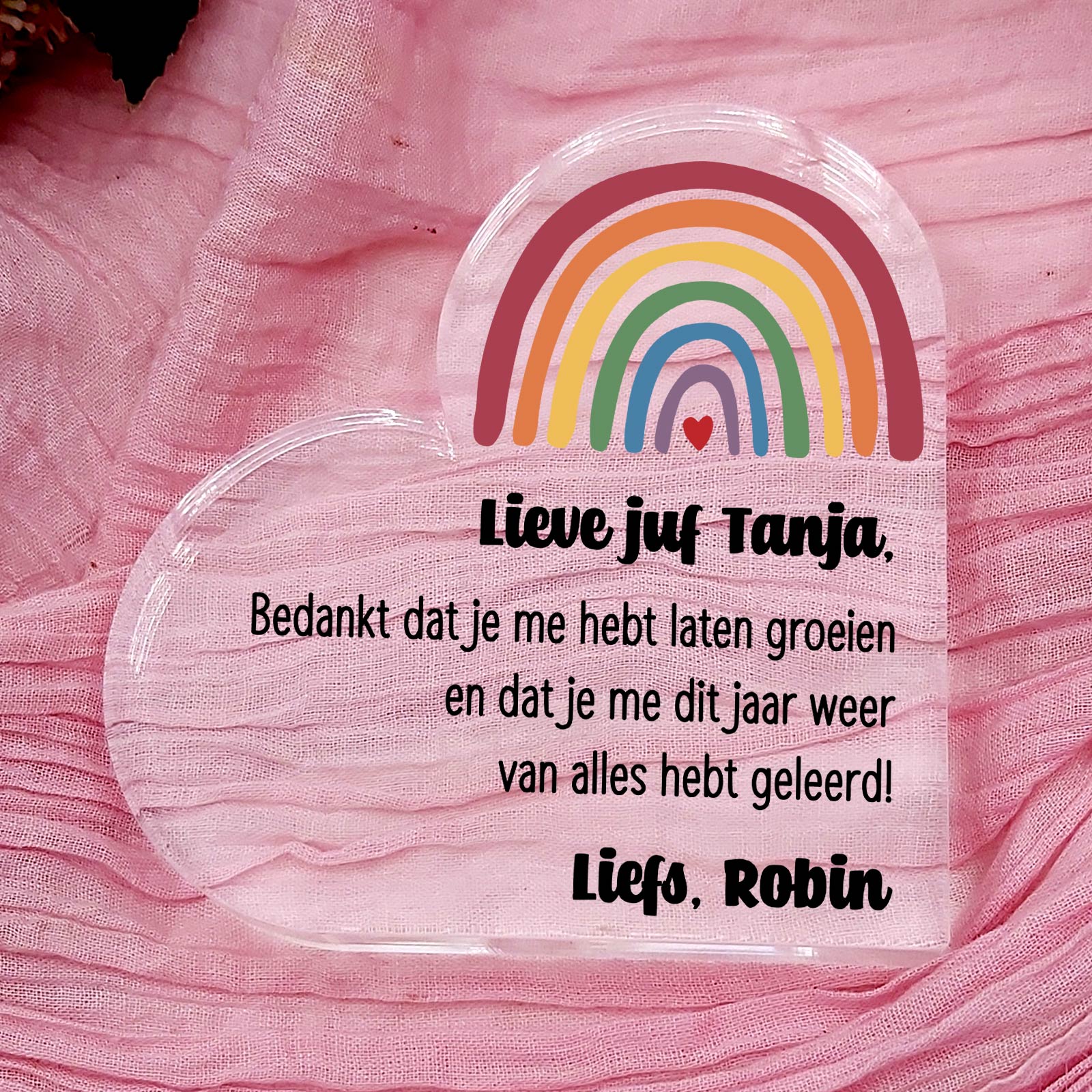 Bedankt dat je me hebt laten groeien! - Hart van Plexi Glas - Bella Mia