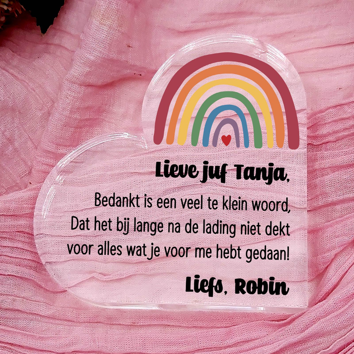 Bedankt is een te klein woord - Hart van Plexi Glas - Bella Mia