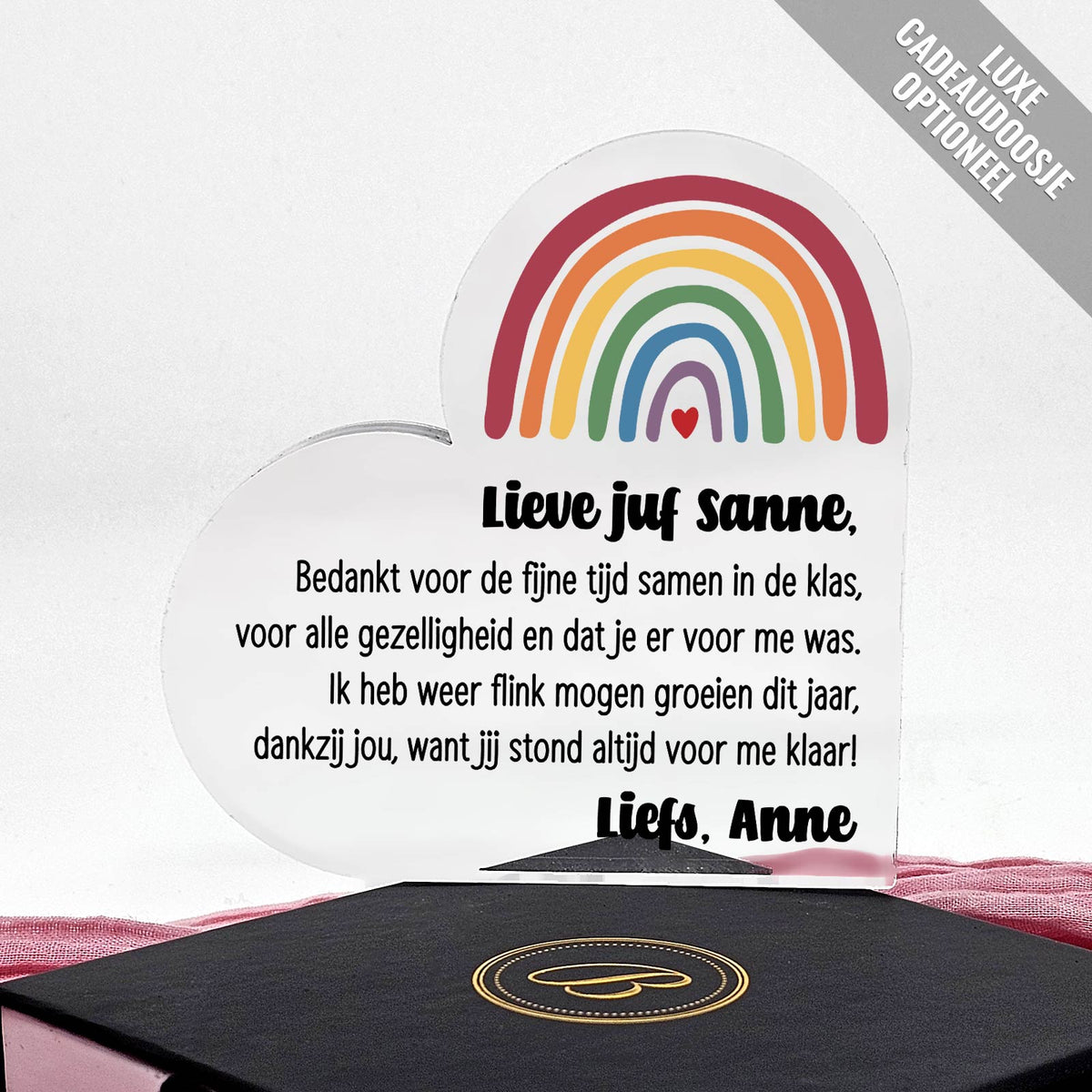 Bedankt juf! - Hart van Plexi Glas - Bella Mia