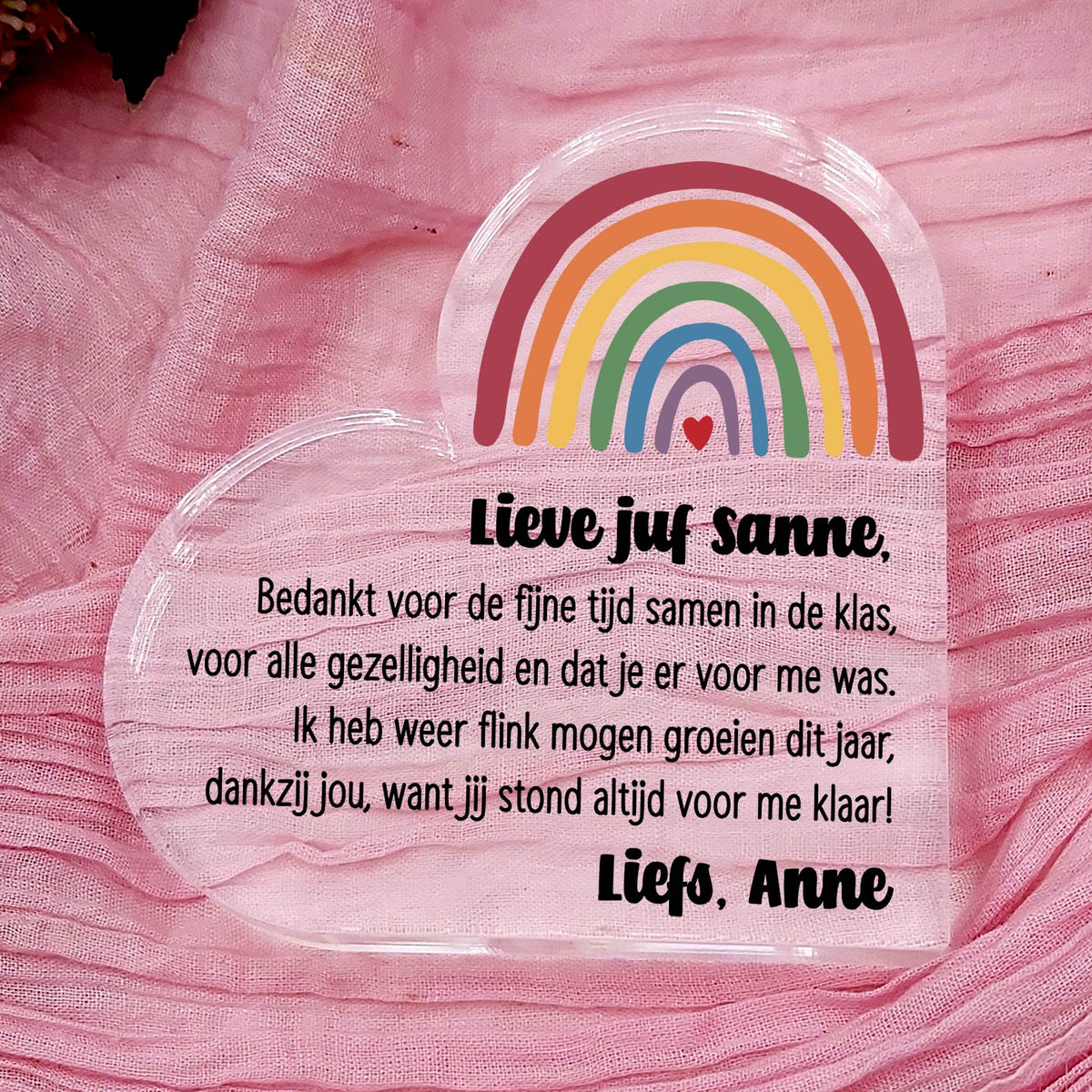 Bedankt juf! - Hart van Plexi Glas - Bella Mia