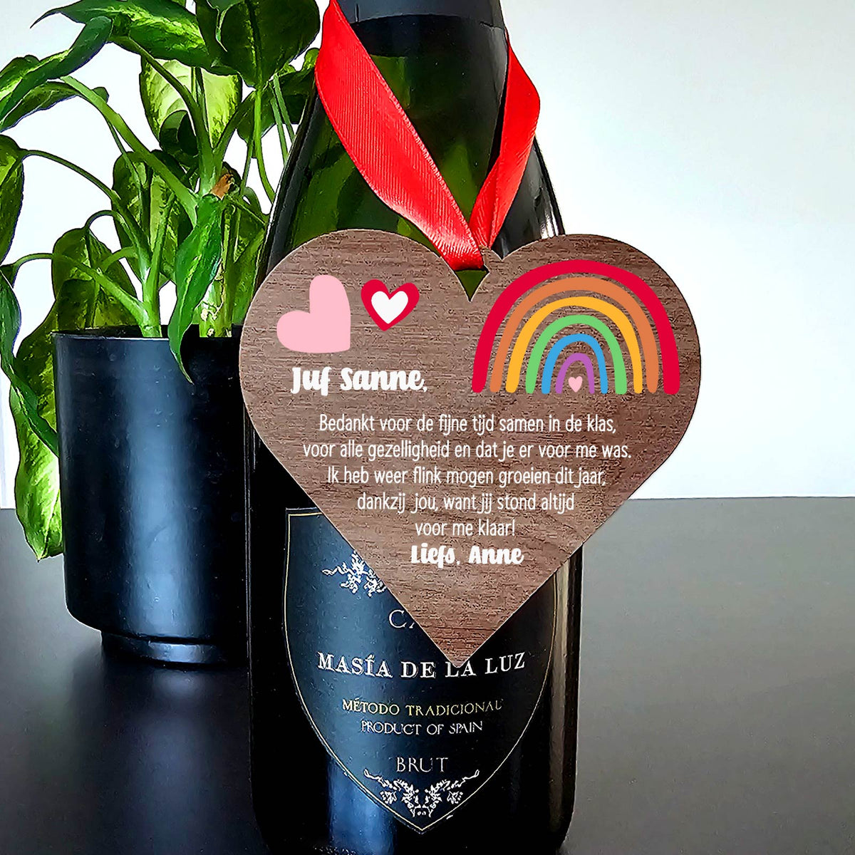 Bedankt juf - Hart van walnoot hout - Bella Mia