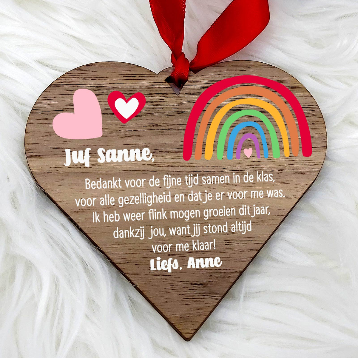 Bedankt juf - Hart van walnoot hout - Bella Mia