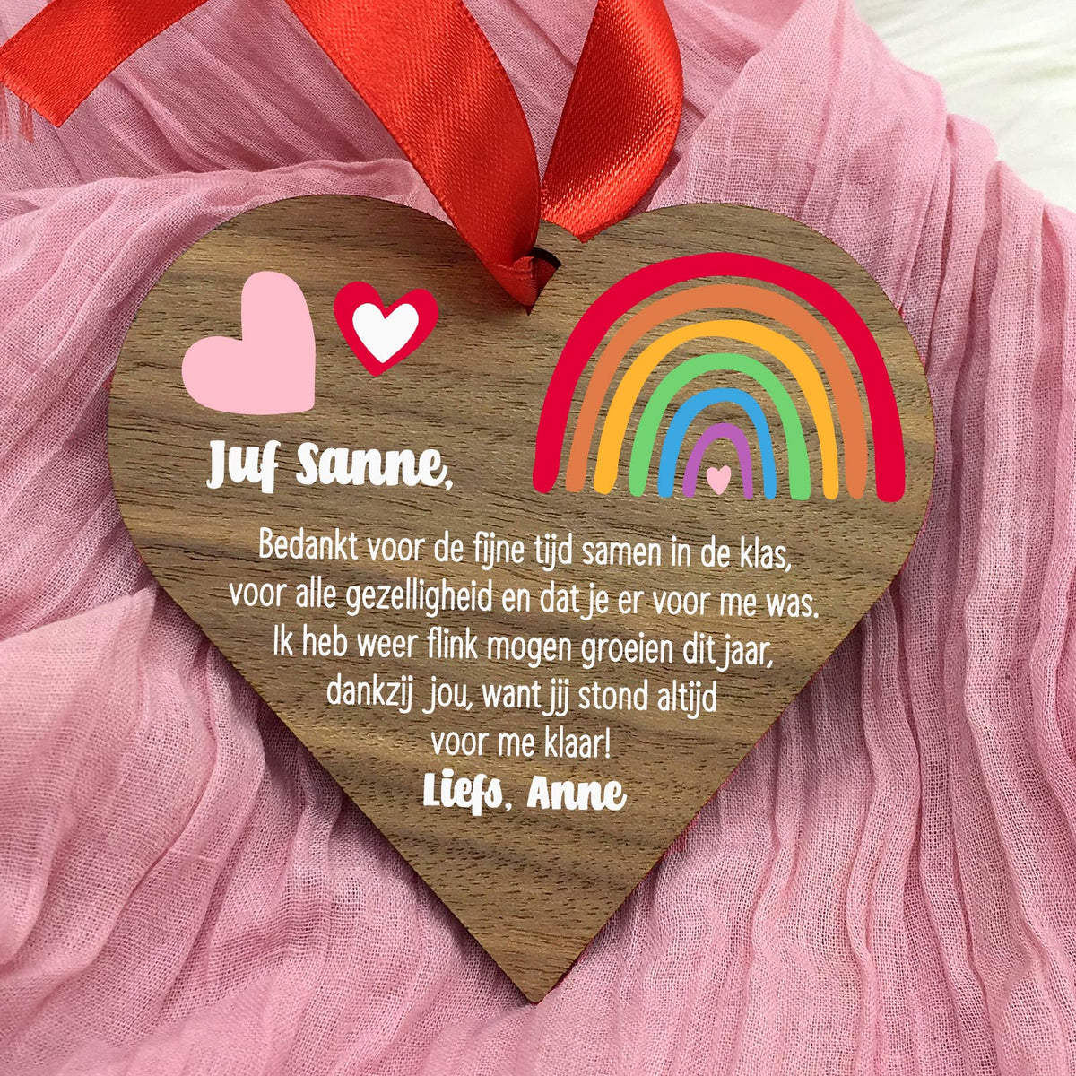 Bedankt juf - Hart van walnoot hout - Bella Mia