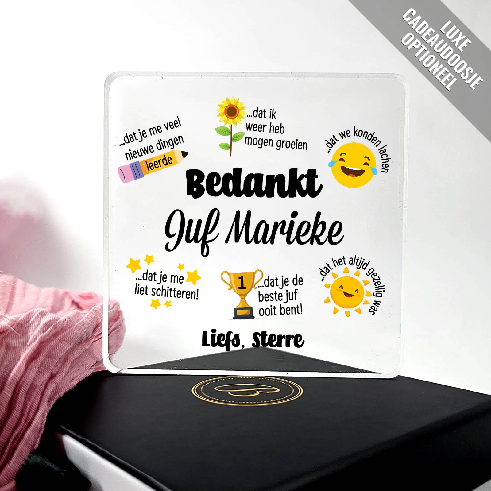 Bedankt juf! - Plexi Glas Plaque - Bella Mia