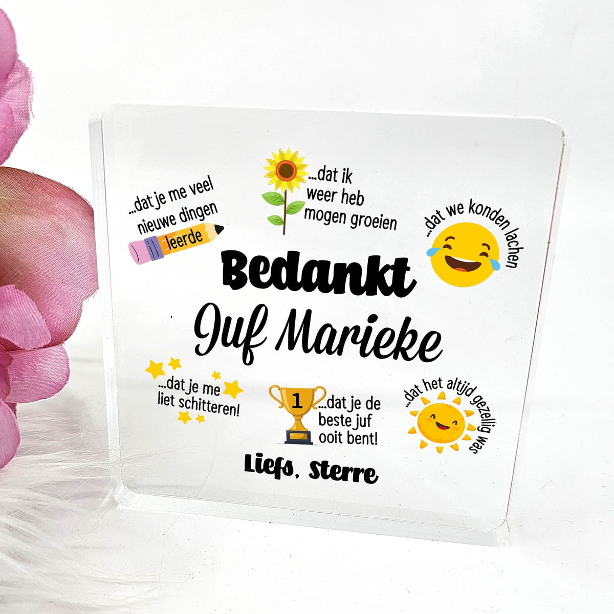 Bedankt juf! - Plexi Glas Plaque - Bella Mia