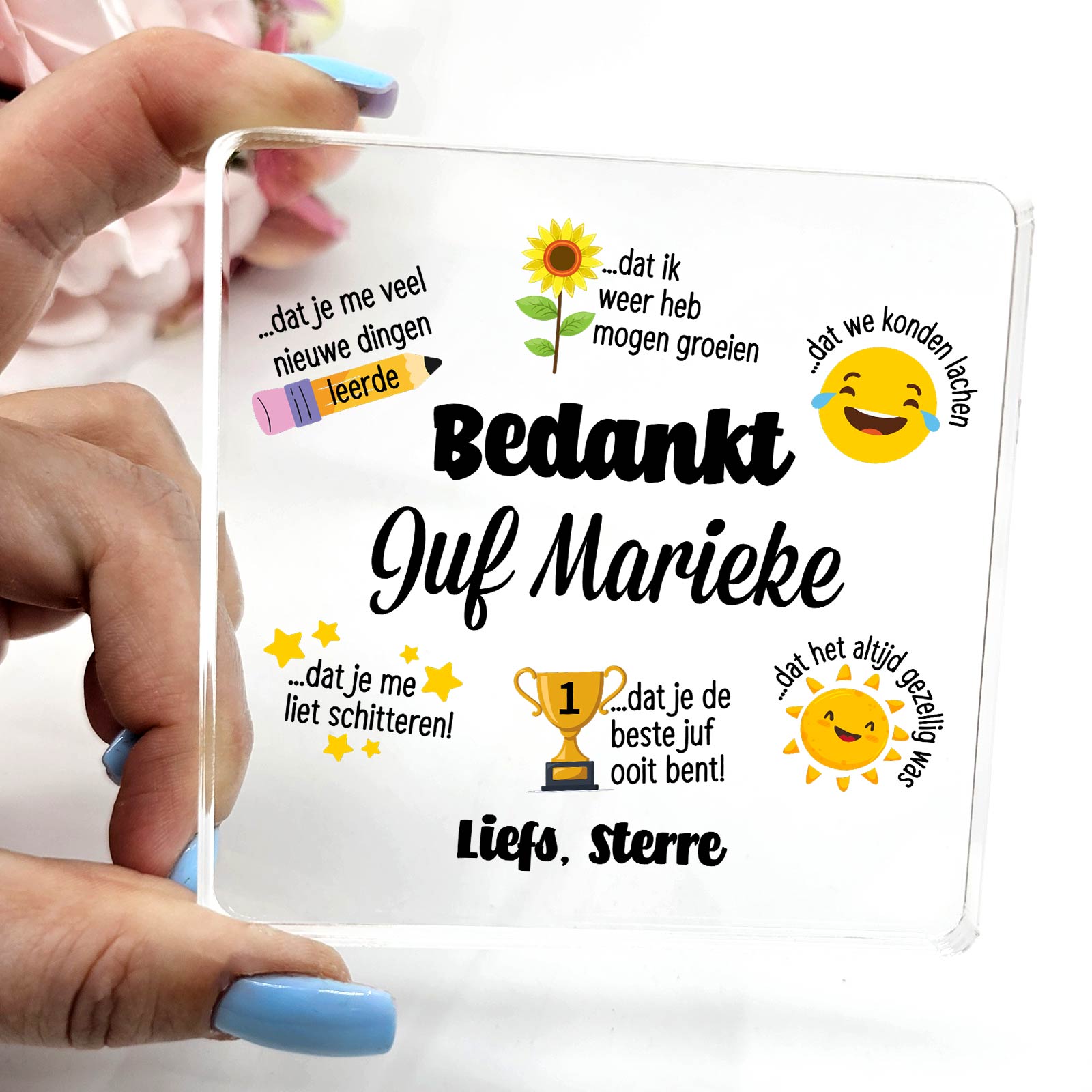 Bedankt juf! - Plexi Glas Plaque - Bella Mia