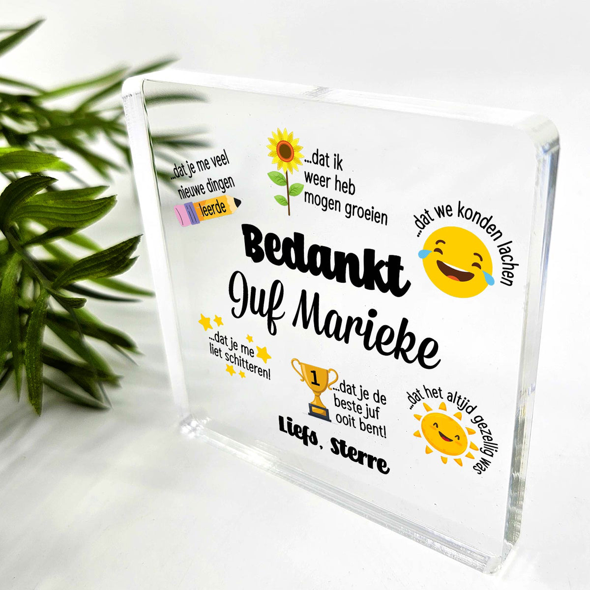 Bedankt juf! - Plexi Glas Plaque - Bella Mia