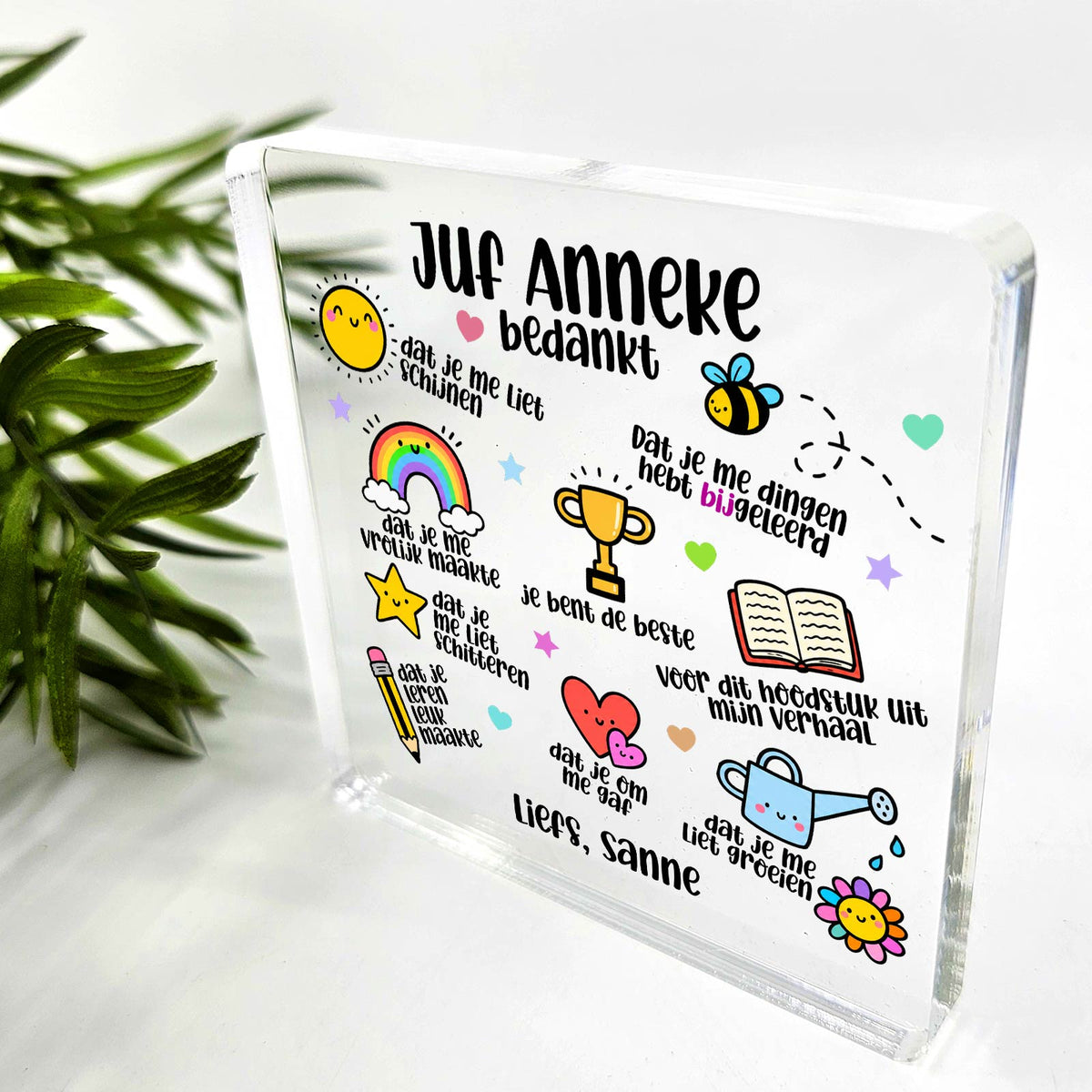 Bedankt juf - Plexiglas Plaque - Bella Mia