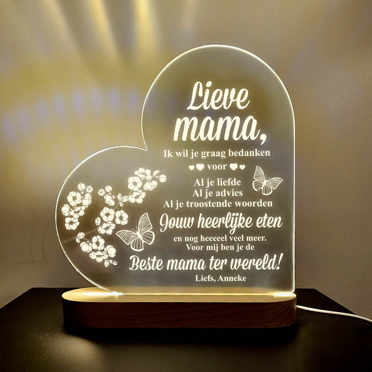 Bedankt mama - Hart Ledlamp - Bella Mia