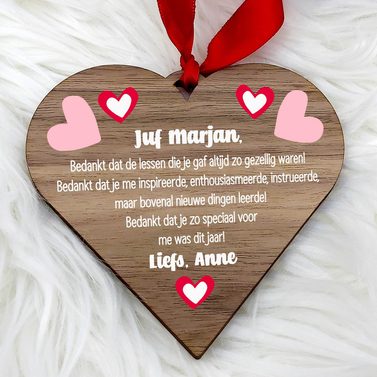 Bedankt voor de lessen - Hart van walnoot hout - Bella Mia