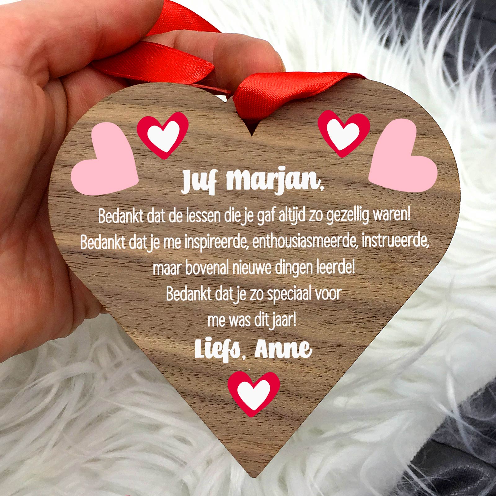 Bedankt voor de lessen - Hart van walnoot hout - Bella Mia