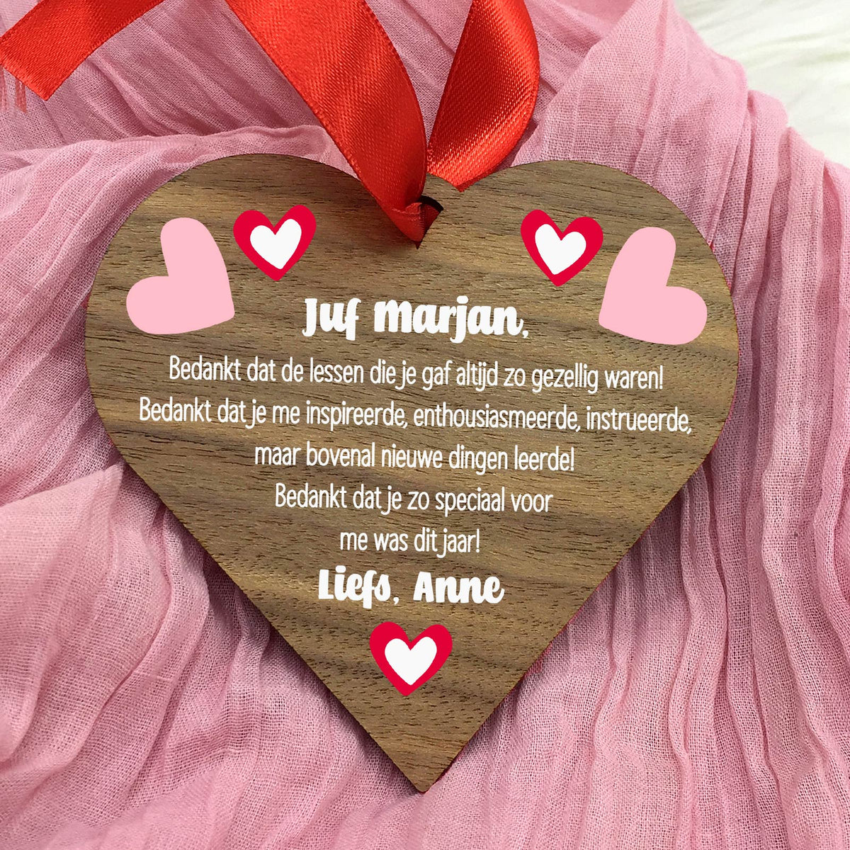 Bedankt voor de lessen - Hart van walnoot hout - Bella Mia