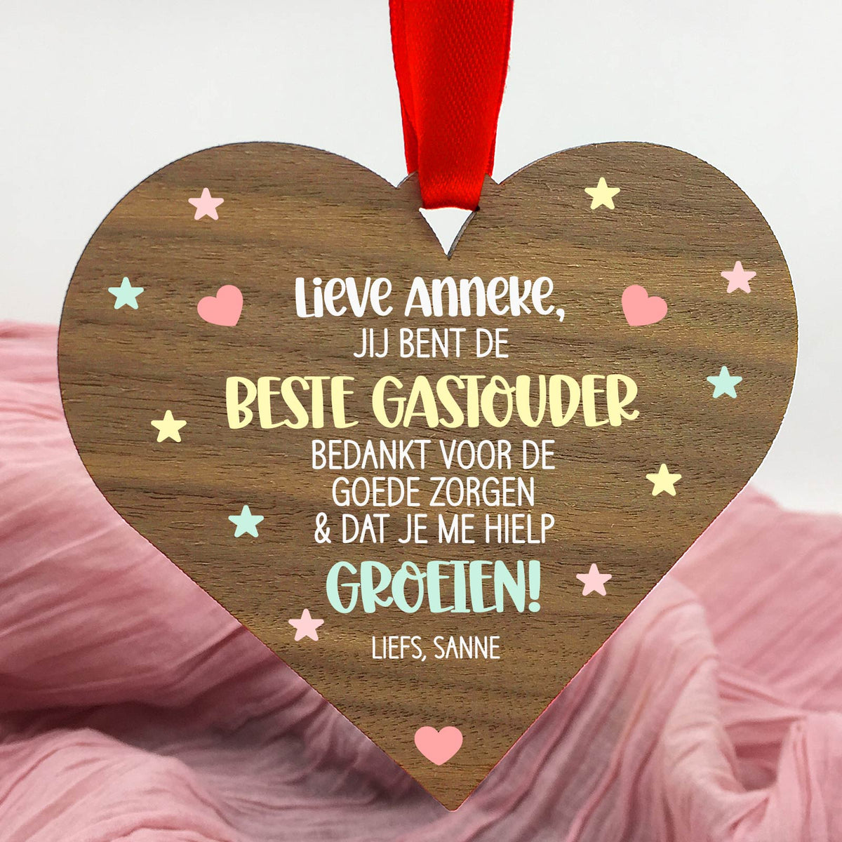 Beste gastouder - Hart van walnoothout - Bella Mia