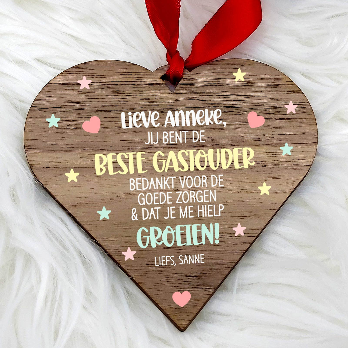 Beste gastouder - Hart van walnoothout - Bella Mia