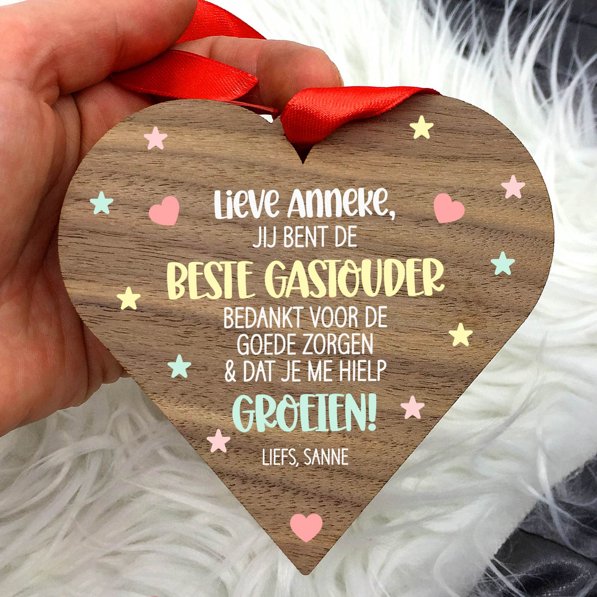 Beste gastouder - Hart van walnoothout - Bella Mia