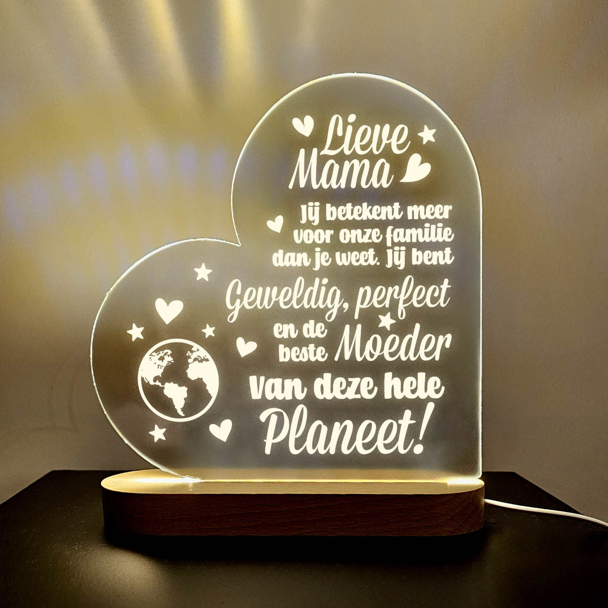 Beste Moeder van de Planeet! Hart Ledlamp - Bella Mia