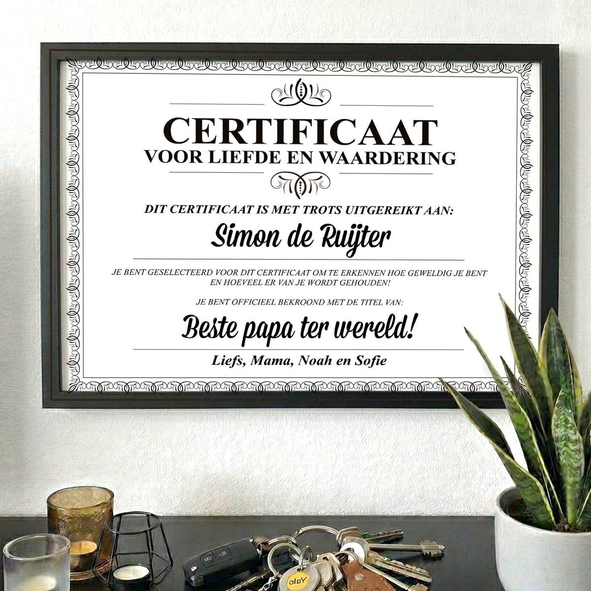 Beste papa ter wereld certificaat - Print in fotolijst - Bella Mia