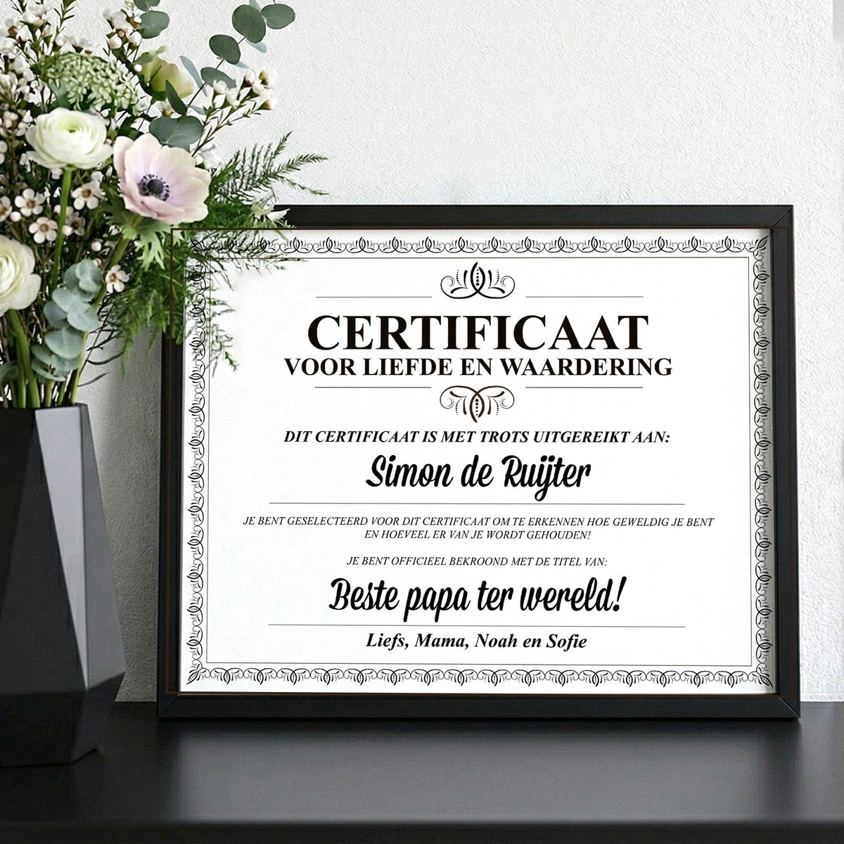 Beste papa ter wereld certificaat - Print in fotolijst - Bella Mia