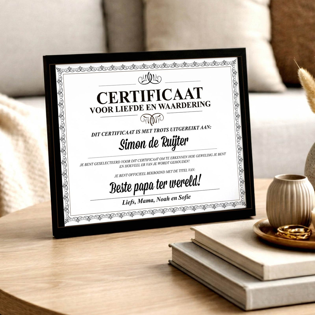 Beste papa ter wereld certificaat - Print in fotolijst - Bella Mia