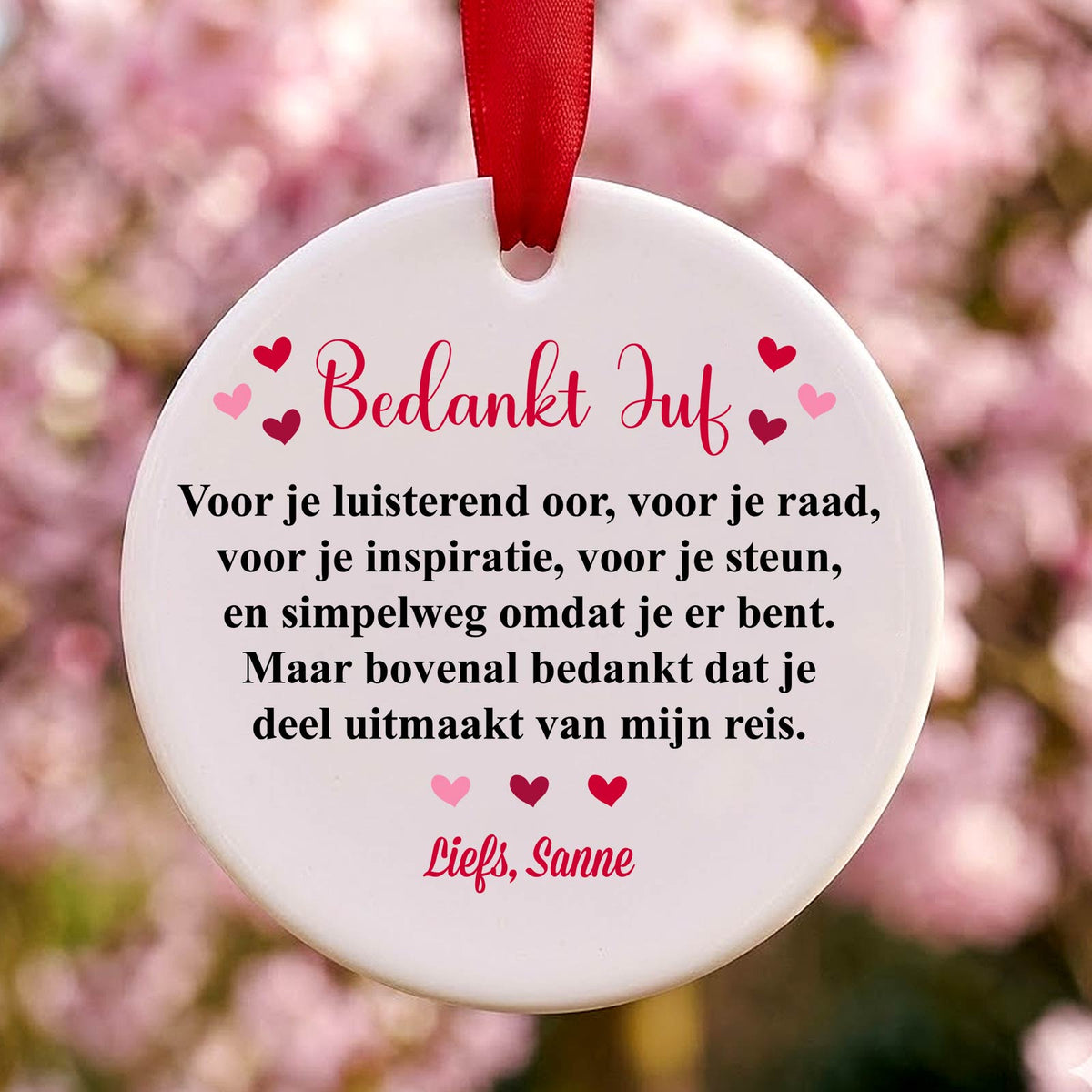 Cadeau juf - Ornament van Keramiek - Bella Mia