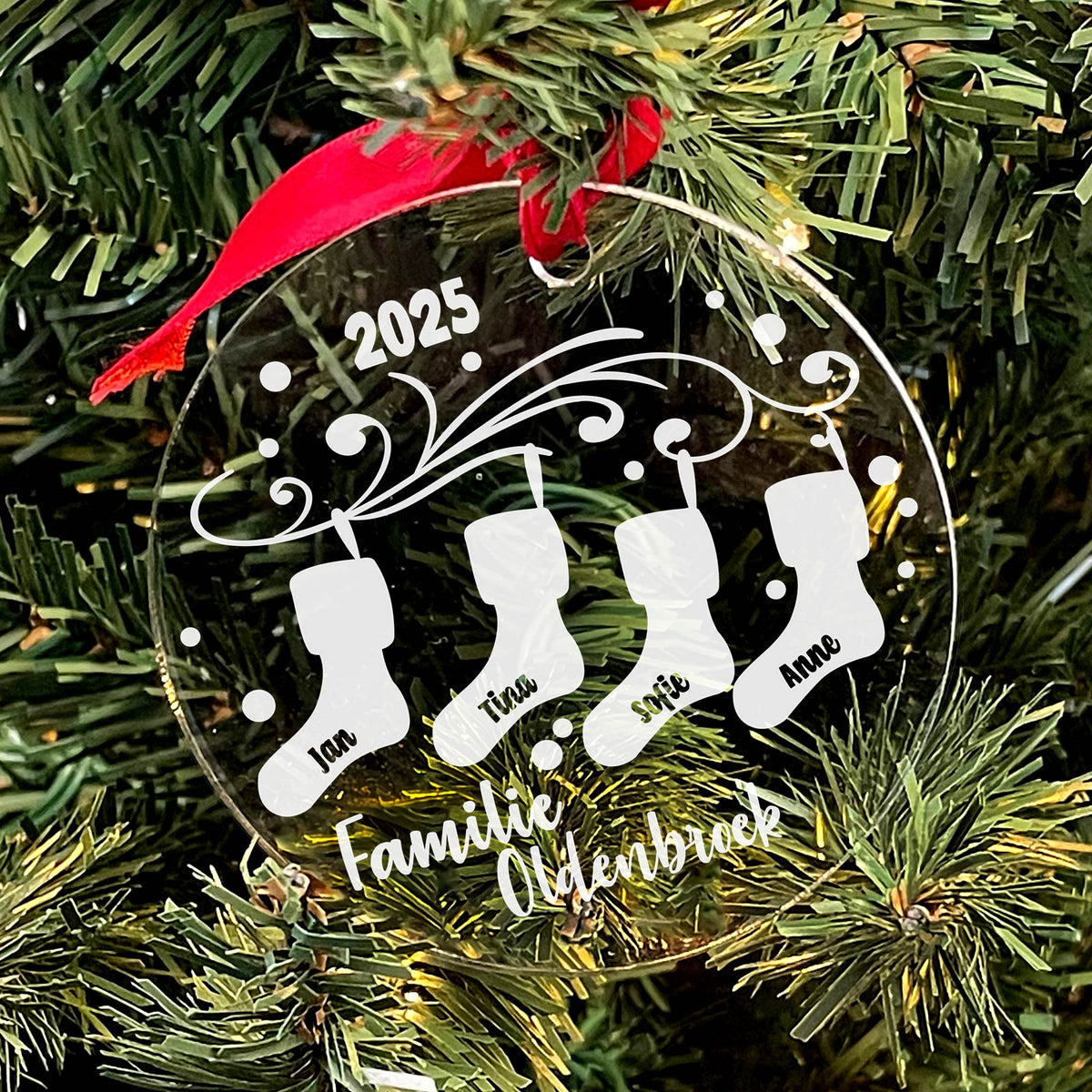 De Familie Kerst Sokken Plexiglas Kerstbal - Bella Mia