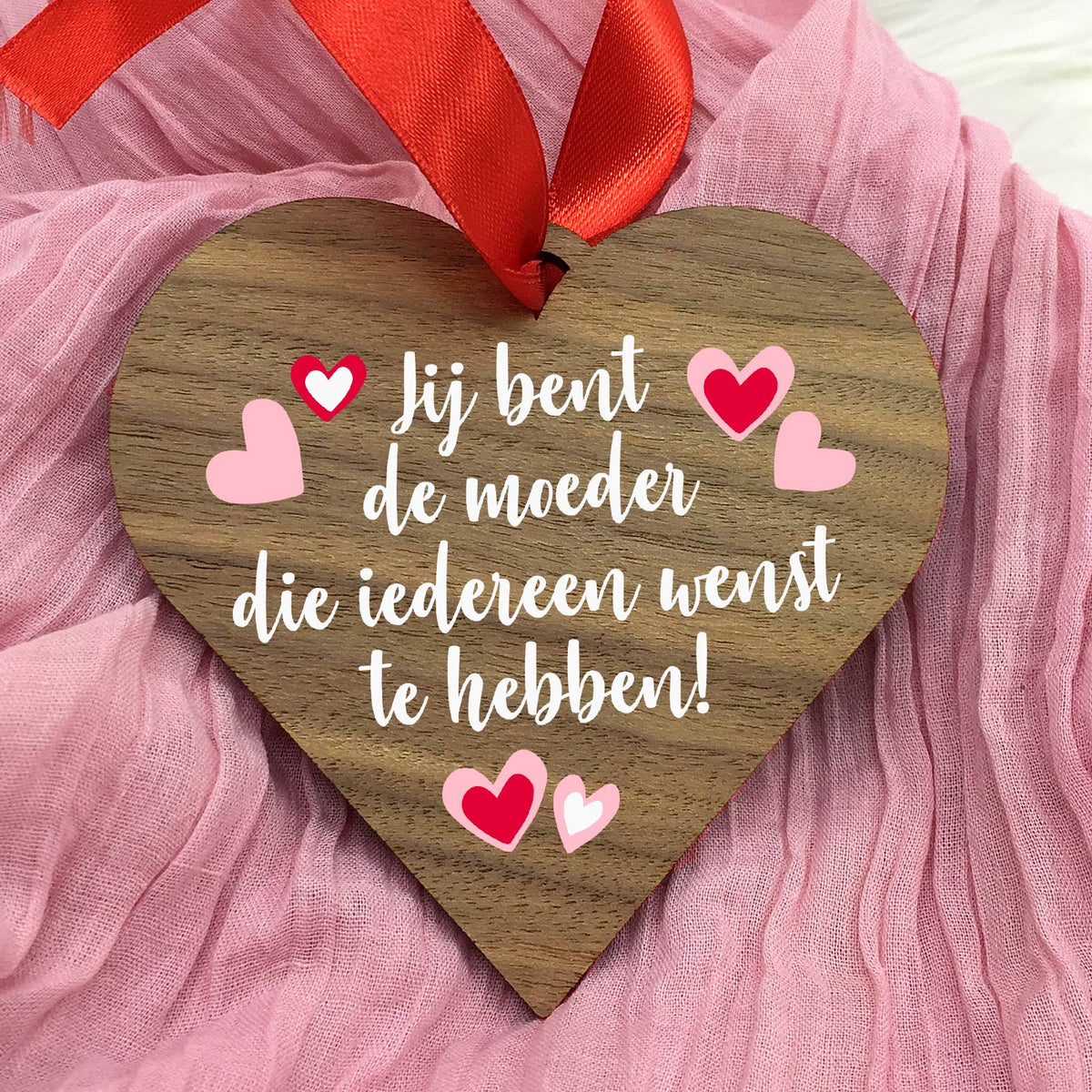 De moeder die iedereen wenst - Hart van walnoot hout - Bella Mia