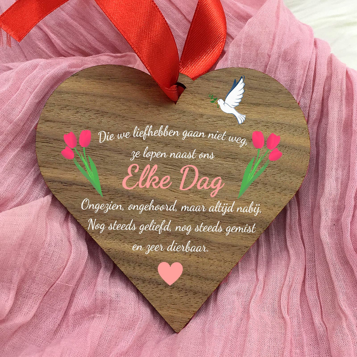 Elke dag... Hart van walnoot hout - Bella Mia