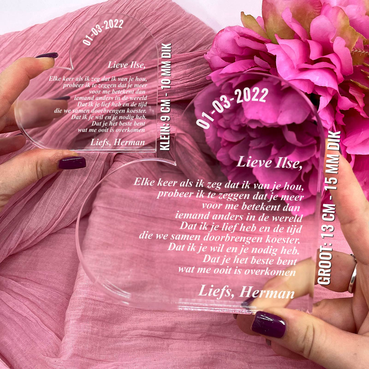 Elke keer als ik zeg dat ik van je hou Hart Van Plexi Glas - Bella Mia