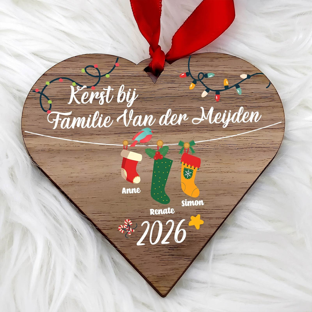 Familie Kerstsokken - Kerstbal van walnoot hout - Bella Mia