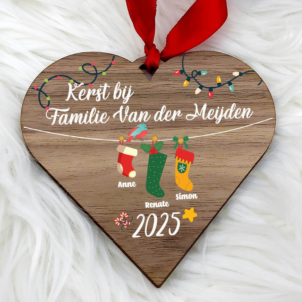 Familie Kerstsokken - Kerstbal van walnoot hout - Bella Mia