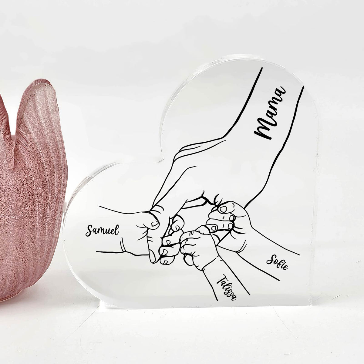 Familiehanden Op Plexi Glas Hart - Bella Mia