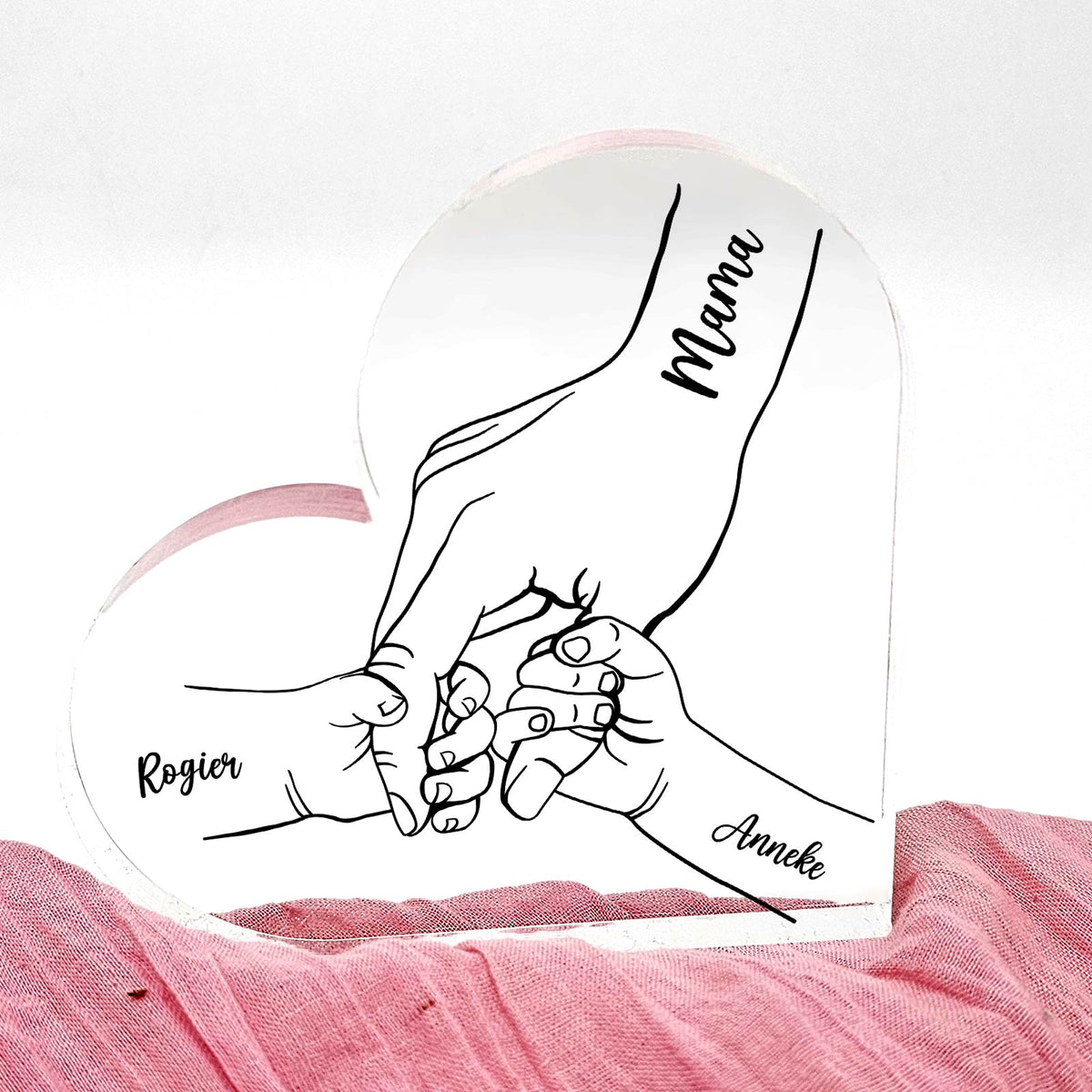 Familiehanden Op Plexi Glas Hart - Bella Mia