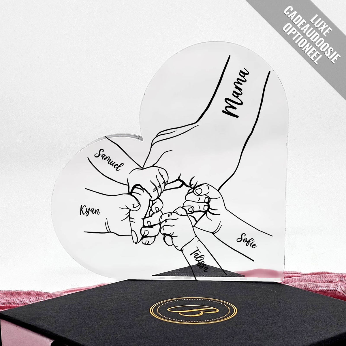 Familiehanden Op Plexi Glas Hart - Bella Mia