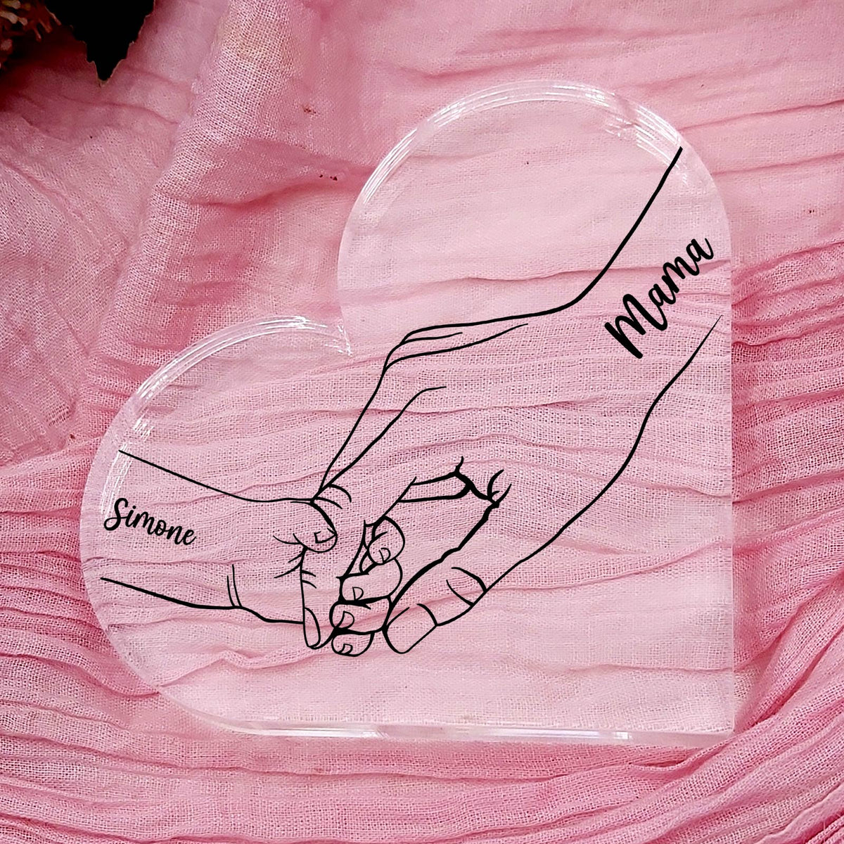 Familiehanden Op Plexi Glas Hart - Bella Mia