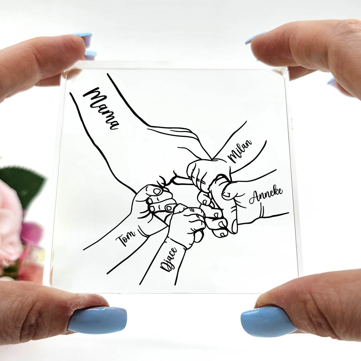 Familiehanden Op Plexi Glas Plaque - Bella Mia