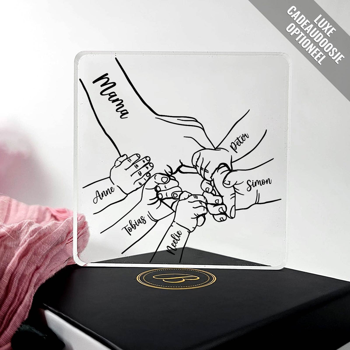 Familiehanden Op Plexi Glas Plaque - Bella Mia
