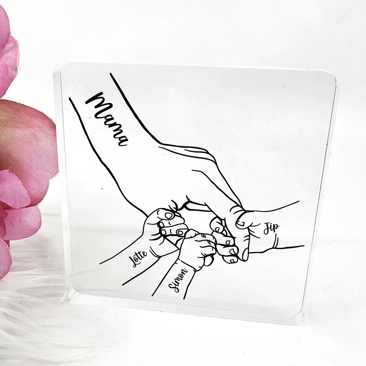 Familiehanden Op Plexi Glas Plaque - Bella Mia