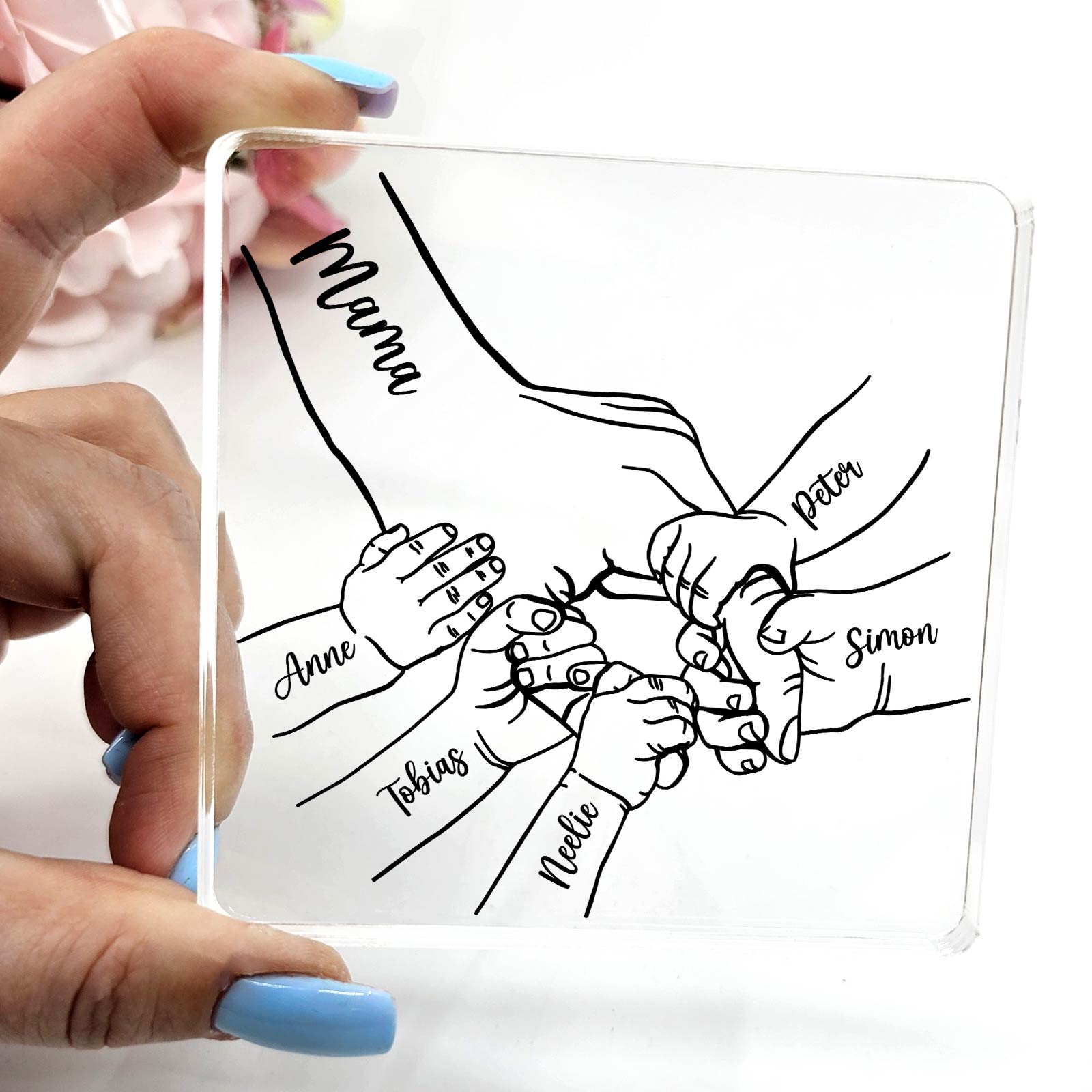 Familiehanden Op Plexi Glas Plaque - Bella Mia