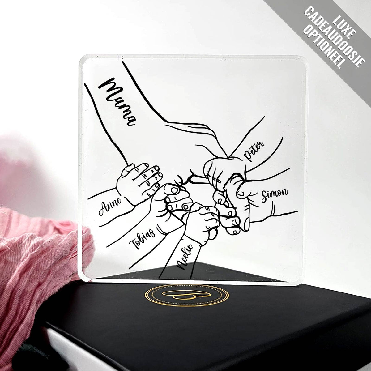 Familiehanden Op Plexi Glas Plaque - Bella Mia