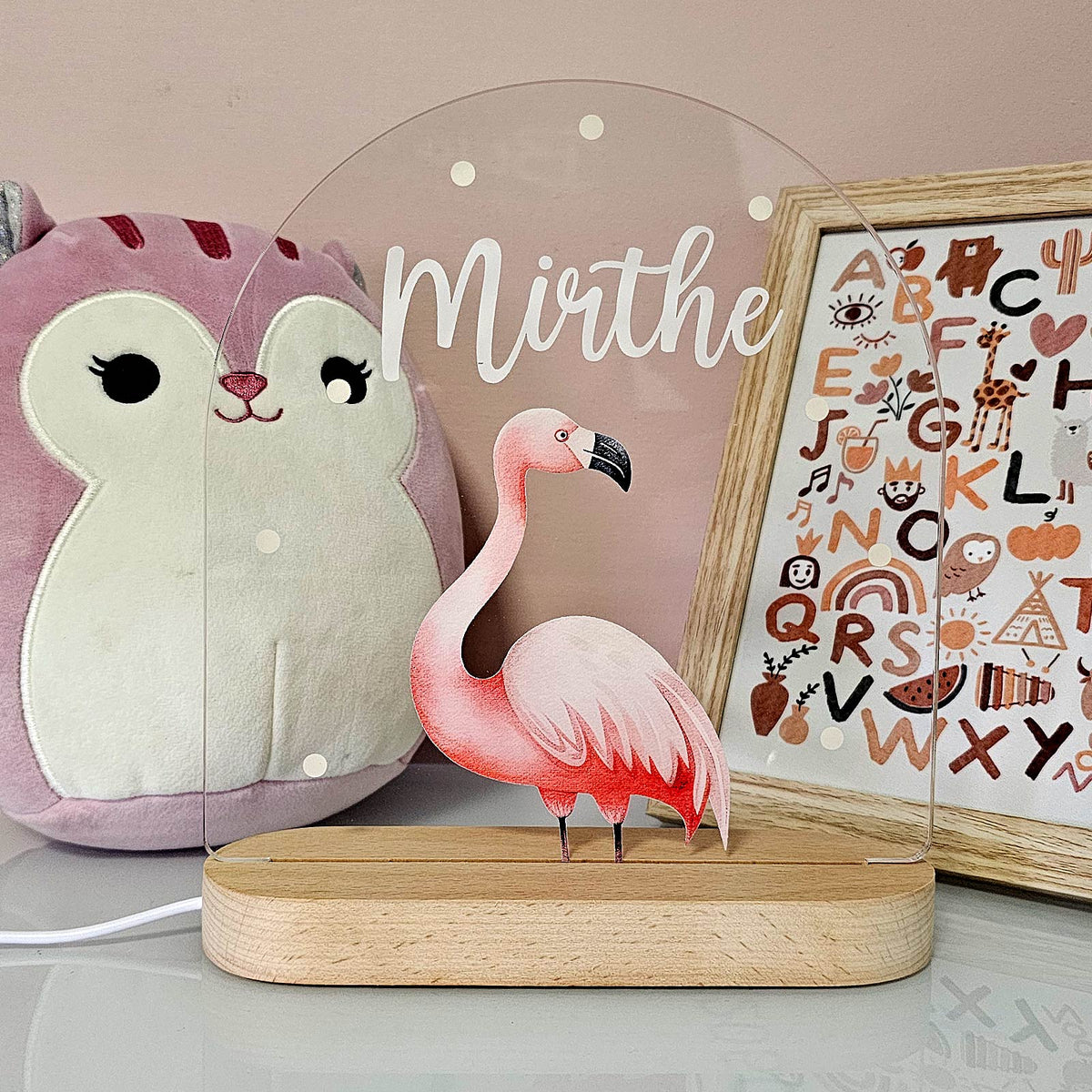 Flamingo - Nachtlampje met eigen naam - Bella Mia