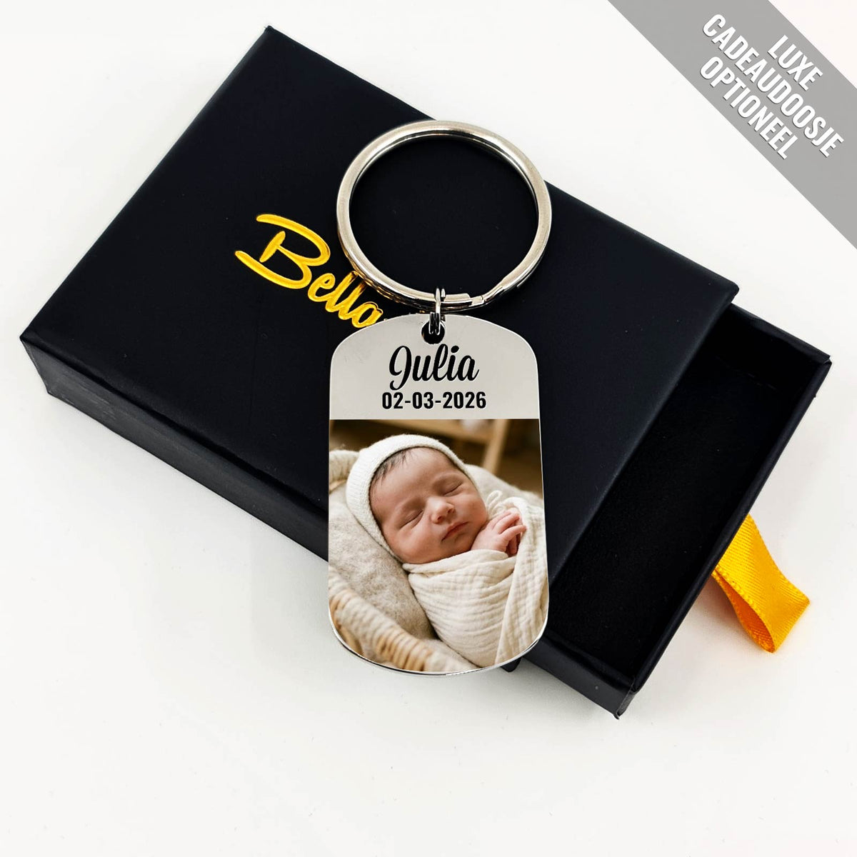 Fotosleutelhanger Geboorte - Prachtig kraamcadeautje - Bella Mia